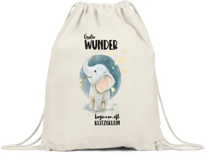 Produktbild von Große Wunde beginnen oft klitzeklein Turnbeutel Elefant Geburt Geschenk Hallo Baby