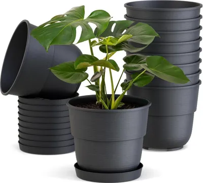 Produktbild von Plastard Blumentöpfe Milano 10er Set Ø 32 cm Anthrazit mit Untersetzer