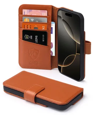 Productafbeelding van MobyDefend Hoesje - Geschikt voor iPhone 16 Pro - Luxe Leren Wallet Bookcase - Lichtbruin