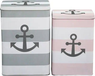 Produktbild von Krasilnikoff Vorratsdose ANKER Rosa Weiß und Grau Weiß Gestreift 2er Set