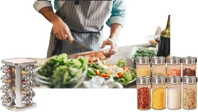 Produktbild von Famanu Kräuterregal mit 16 Gläsern - Platzsparendes 360° Design für moderne Küchen