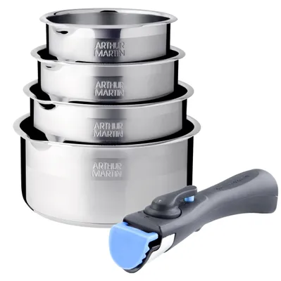 Imagen del producto de Juego de 5 ollas de cocina de acero inoxidable con mango desmontable, marca Arthur Martin, modelo AM7457