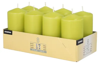 Produktbild von Conpax Kerzen Stumpenkerzen - 8x - lindgrun - D5 x 10 cm