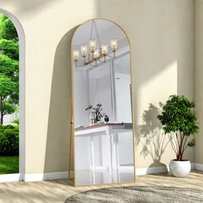 Produktbild von Bogen Ganzkörperspiegel, 162 x 53 cm Standspiegel mit Goldenem Aluminiumrahmen, Groß Wandspiegel Bodenspiegel für Schlafzimmer, Eingangsbereich, Flur, Heimdekoration