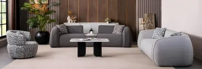 Productafbeelding van Grijze, moderne woonkamer set – 3-zitsbank, fauteuil en gestoffeerde meubels