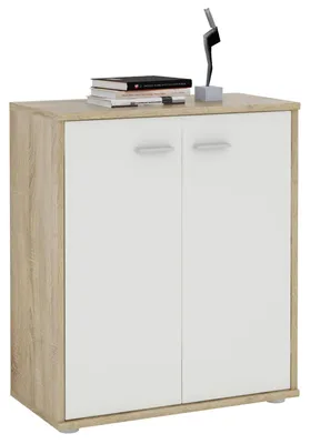 Produktbild von Kommode Sideboard Schrank TOMMY Sonoma Eiche / weiß, Anrichte mit 2 Türen inklusive Einlegeboden