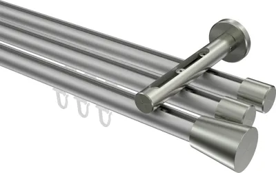 Produktbild von Interdeco Innenlaufstange / Gardinenstange mit Innenlauf Silbergrau / Edelstahl-Optik, Typ Siteno Sitra (Konus), 20 mm Ø 3-läufig, 120 cm