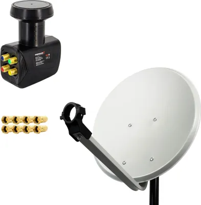 Produktbild von PremiumX 45cm Satellitenschüssel Hellgrau SAT Antenne Quad LNB 8x F-Stecker