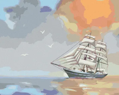 Produktbild von Zuty - Malen nach Zahlen - WOLKEN, SEGELSCHIFFE UND MÖWEN (D. RUSTY RUST), 40x50 cm, mit Keilrahmen (bereits gespannt)
