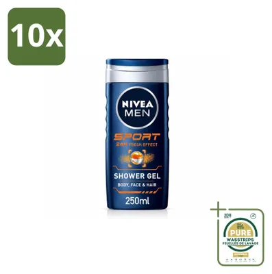 Obrázek produktu pro 10 kusů sprchového gelu NIVEA MEN Sport, objem 250 ml, balení