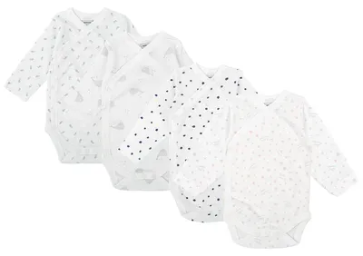Produktbild von BABIDU | 4er-Pack Baby Wickelbody Langarm – 100% Baumwolle, weich & atmungsaktiv