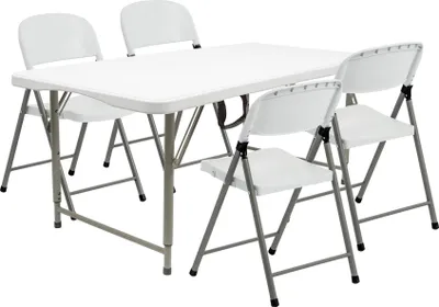 Produktbild von Harbor Housewares Höhenverstellbarer, klappbarer Camping-Picknicktisch und Stuhl-Set – 120 cm (4 Fuß) – Weiß