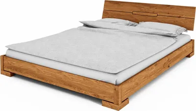 Produktbild von Bett Bento 5 Sonderlänge 120x210 Wildeiche massiv Holzkopfteil und Holzbeine