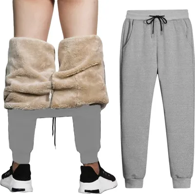 Produktbild von ASKSA Herren Fleece Jogginghose Winter Warme Sherpa Gefüttert Sweathose Hosen mit Kordelzug, Grau, XXL