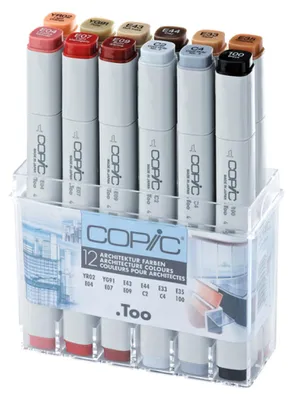 A set of 12 Copic Classic markers in a clear plastic holder, displayed against a white background.