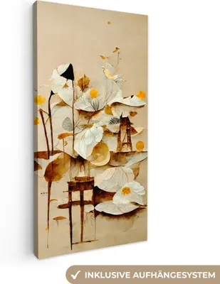 Produktbild von MuchoWow® - Leinwandbilder - Blumen - Weiß - Pflanzen - Vintage, Wandbild, Wanddeko Bilder Wohnzimmer, 20x40 cm