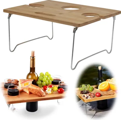Produktbild von LS-LebenStil Holz Picknicktisch 38x28cm klappbar tragbar kleiner Weintisch Outdoor Garten Camping Betttablett Serviertablett Weingläser Weinflasche