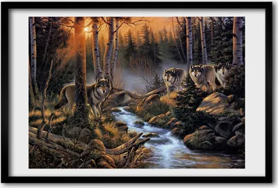 Produktbild von Bild 60x40 MDF-Rahmen, Wandkunst Rudel Wölfe