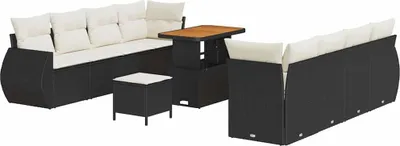 Immagine prodotto di Set da giardino composto da 11 pezzi, colore nero, in rattan sintetico