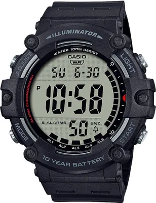 A black digital Casio watch is shown against a white background.