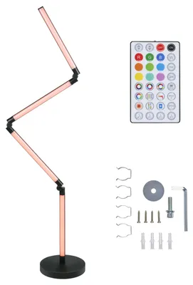 Produktbild von Grundig LED Stehlampe - Stehlampe Wohnzimmer LED mit 24 Lichtmodi und Musiksensor - RGB Stehlampe Dimmbar mit Fernbedienung - Ecklampe Wohnzimmer Faltbar - 137 cm - Schwarz
