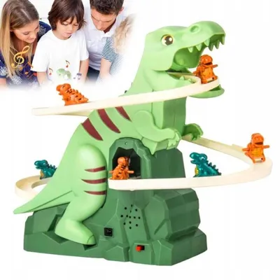 Produktbild von Rennbahn mit kletternden Dinosauriern und Treppe LED Sound bewegliches Lernspiel Geschenk für Kinder ab 3 Jahren