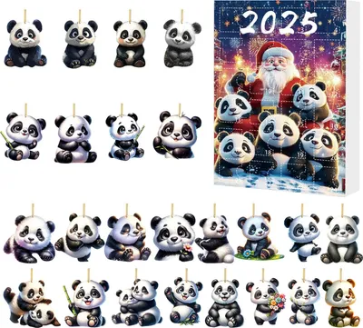 Produktbild von 2025 Weihnachten Panda Adventskalender Cartoon 2D Acryl Panda Anhänger Countdown-Kalender Multifunktionale Home Dekorationen