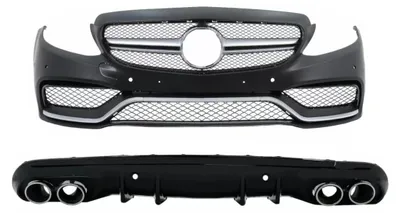 Obrázok produktu pre Tipy na difúzor predného nárazníka pre MERCEDES trieda C W205 S205 14–20 v štýle C63 s mriežkou.