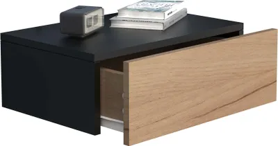 Productafbeelding van UsalM45 nachtkastje wandmontage 1 lade zwart, eik decor.