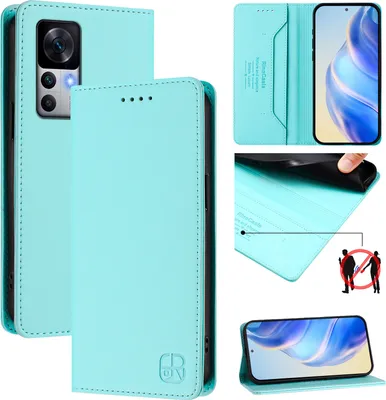 Produktbild von Lederhülle für Xiaomi 12T / 12T Pro Hülle Flip Brieftasche Kartenfächern Ständer Schutzhülle Türkis