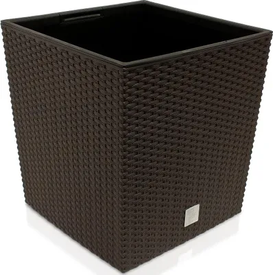 Image de Bac à fleurs Anthracite 64 L aspect polyrotin Pot de fleurs avec poignée jardinière intérieur extérieur jardinière Cache-Pot