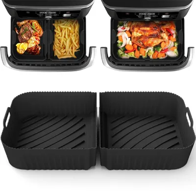 Productafbeelding van Siliconen Airfryer Inlegvellen - Herbruikbaar en Anti-aanbak - Geschikt voor Dual Zone Airfryers met een inhoud van 10,4 liter - 2 stuks