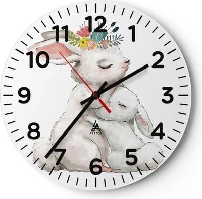 Produktbild von Wanduhr - Rund - Glasuhr - Kaninchen Hase Kinder - 40x40cm - Schleichendes Uhrwerk - Lautlos - zum Aufhängen bereit - Dekoration Modern - Wanddekoration aus Glas - C4AR40x40-4725