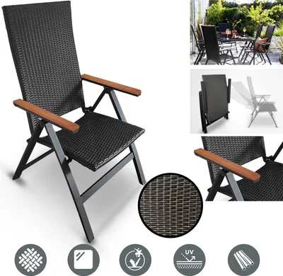 Produktbild von Klappstuhl Aluminium Polyrattan Gartenstuhl Hochlehner Stuhl Rattanstuhl Braun N