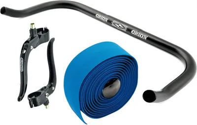 Produktbild von Bullhorn Fixie Lenker Schwarz 400mm mit Bremshebel & Lenkerband Blau