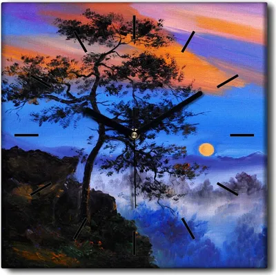 Produktbild von Coloray Uhr auf Leinwand 30x30 cm Wand Uhr Dekoration Wohnzimmer Segeltuch schwarze Hände -Abstraktionsbäume