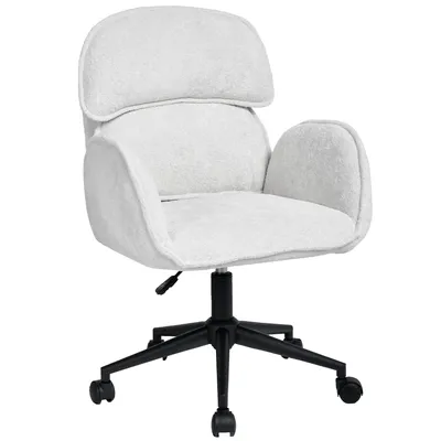 Immagine prodotto di Sedia da ufficio girevole a 360° in velluto teddy, sedia da scrivania regolabile in altezza con braccioli e schienale diviso, colore bianco