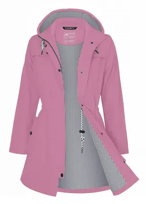 Produktbild von ATLASLAVA Regenjacke Damen Lang Wasserdicht Atmungsaktiv Regenmantel Übergangsjacke Kapuze Outdoor Jacke, L, Rosa