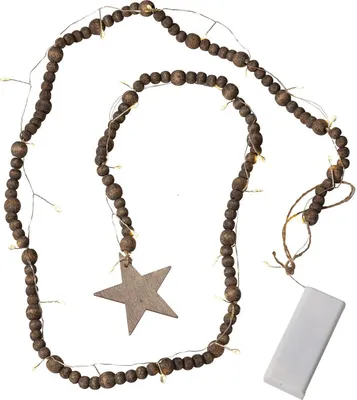 Produktbild von Weihnachtslichterkette Beady Holzperlen und Stern Batterien Timer