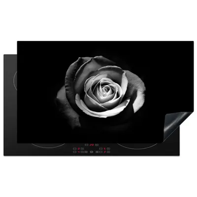Produktbild von KitchenYeah© Herdabdeckplatte Blumen - Schwarz - Rose - Weiß - Botanisch , 91x52cm, Küche Deko, Glaskeramikkochfeld Herdabdeckung, Abdeckplatte fùr Kochfeld