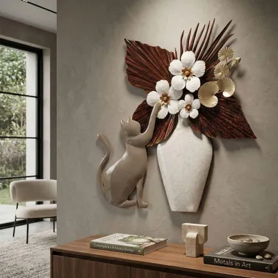 Immagine prodotto di Pannello decorativo a parete con motivo di gatto, di Mauro Ferretti, dimensioni 54,6 x 8,9 x 59,7 cm, multicolore