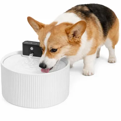 Produktbild von Katzenbrunnen,Katzen Trinkbrunnen kabellos mit Sensor,2.2L Edelstahl Trinkbrunnen für Katze,4000mAh Akku, 4-Schicht-Filterung,Leise,für Katzen Hunde