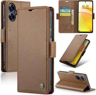 Produktbild von Realme C55 Hülle, Leder Brieftasche Kartenfach Schutzhülle mit Standfunktion für Realme C55 Braun