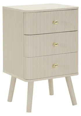 Imagen del producto de Mesita de noche Shy de 3 cajones en madera blanca y detalles oro
