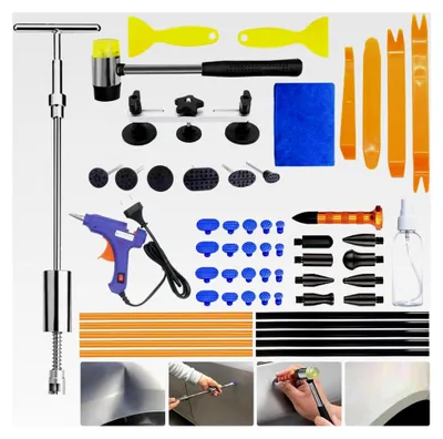 Produktbild von Set für Ausbeulwerkzeuge zur Lackfreien Reparatur von Blechschäden mit Klebepistole und Ausbeulhammer