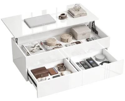 Produktbild von HOMCOM Couchtisch Höhenverstellbar, Wohnzimmertisch mit Hebeplatte, 2 Schublade