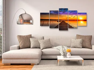 Image de Tableau acoustique Paysage Nature 200 x 100 cm Tableau en 5 parties Mousse acoustique Absorbeur acoustique haute performance Isolation acoustique Toile 5 parties Tableau mural Acoustique intérieure Isolation acoustique Pont Lac c-C-0030-b-m