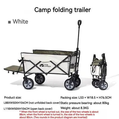 Produktbild von Faltbarer Bollerwagen 100L - Camping Handwagen - Stahlrahmen - Tragkraft 80 kg - 360° Schwenkräder - Für Strand, Garten und Camping - Elfenbeinweiß