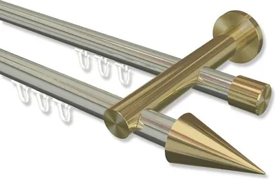 Produktbild von Interdeco Innenlaufstange, Gardinenstange mit Innenlauf Edelstahl-Optik / Messing-Optik Modell Platon Savio, 20 mm Ø 2-läufig, 100 cm