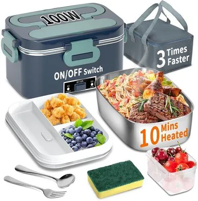 Image de Boîte à repas électrique 100 W, 3 en 1, isotherme, 12 V, vert/bleu